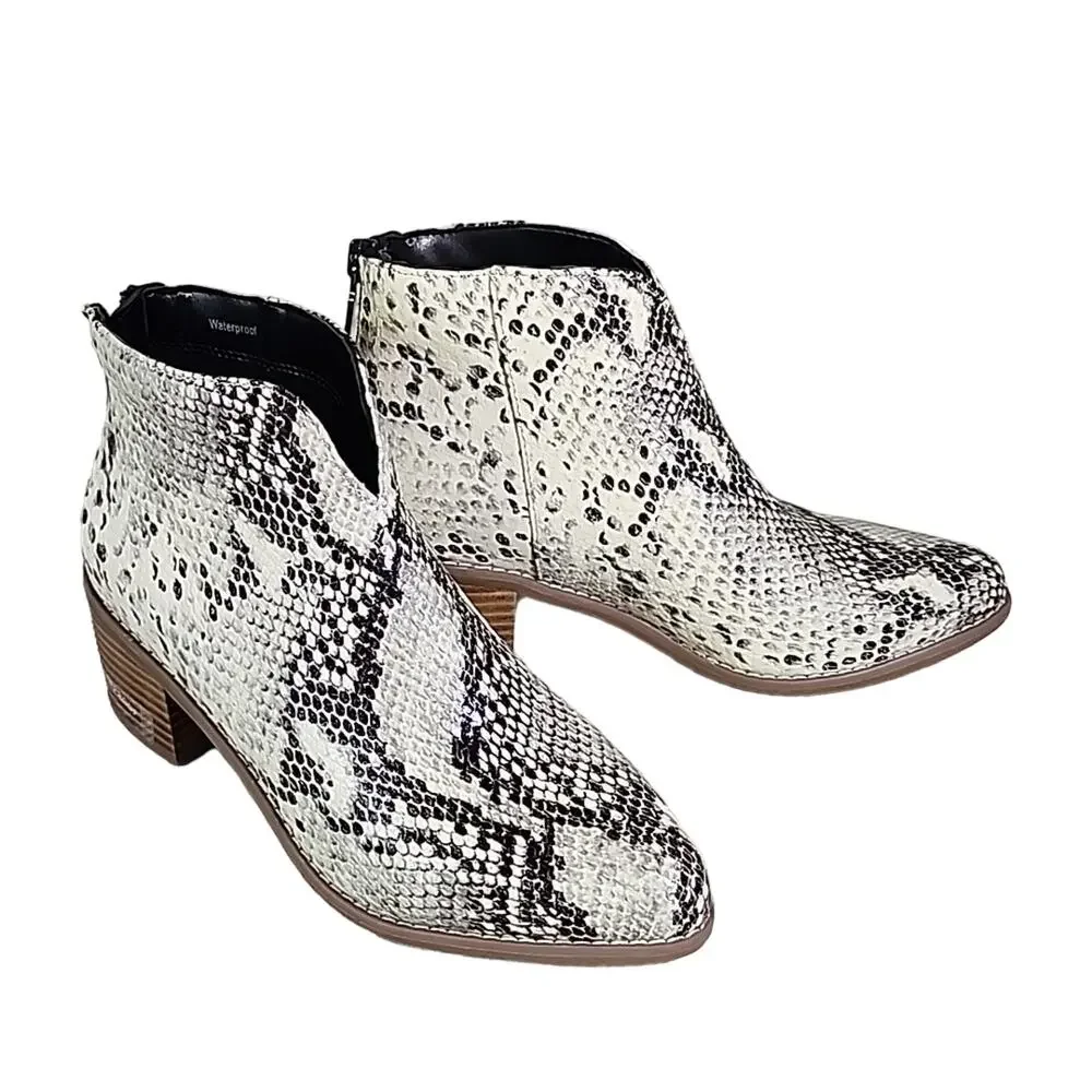 Aqua College Emily Natural Snake Print Leather Waterproof Ankle Boots Size 6 NEW